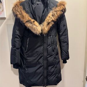 Mackage Black Puffer Coat with Fur Trim